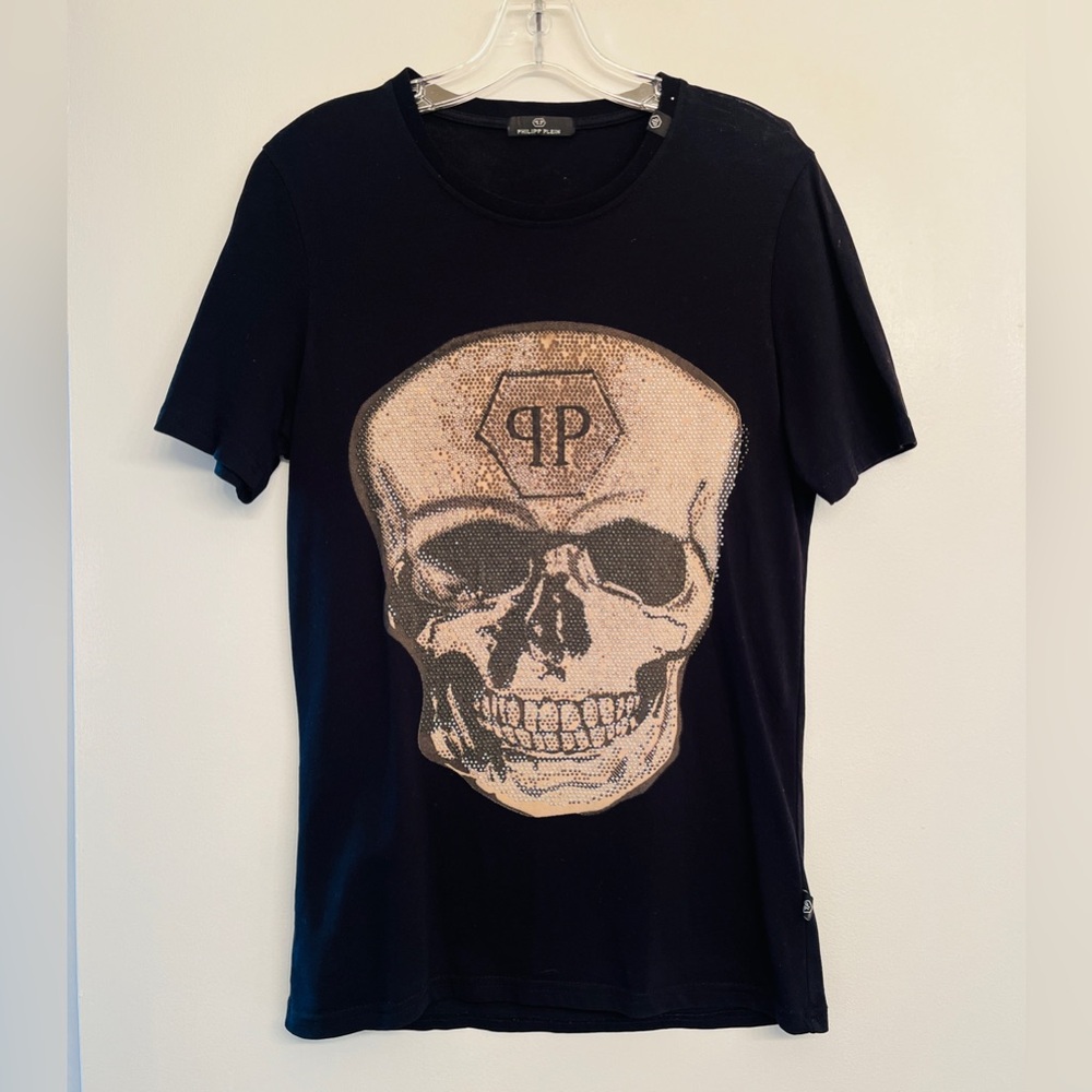 Philipp Plein black t-shirt with rhinestoned iconic Skull print on the front M 🔥